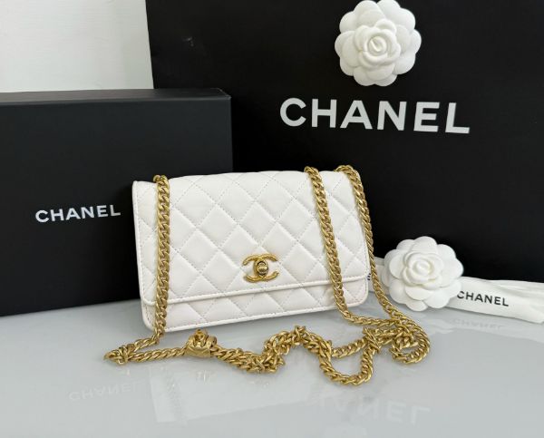 圖片 「M.Y精品」香奈兒 Chanel 白色 金柱 woc 白金 晶片款 金柱調節釦 白色woc 
