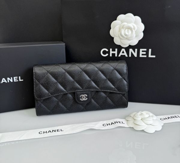 圖片 「M.Y精品」香奈兒 Chanel 長夾 荔枝牛皮 掀蓋長夾 經典長夾 黑銀 送禮