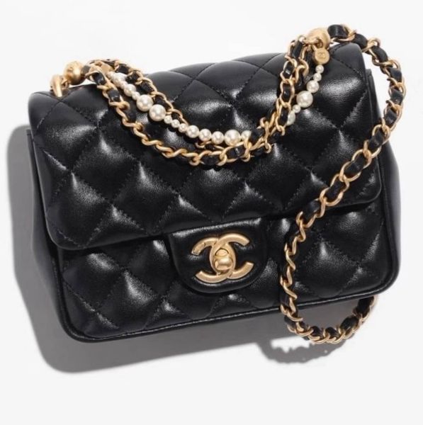 圖片 CHANEL 香奈兒 AS4385 珍珠鍊方胖 黑 