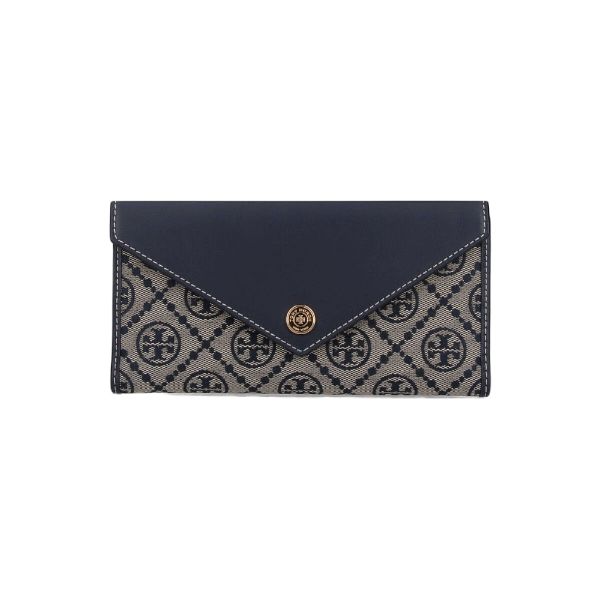 圖片 【TORY BURCH】MONOGRAM 緹花按扣長夾  海軍藍色 - 165023 405