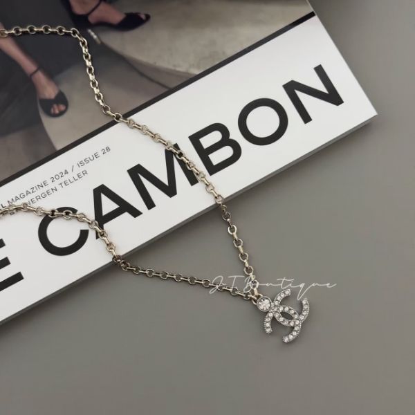 圖片 Chanel 經典款-銀色水鑽拼接金色項鍊
