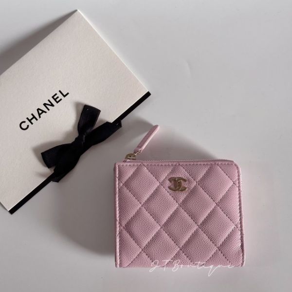 圖片 Chanel 粉色荔枝皮 L型大拉鍊錢包