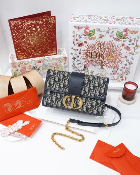 圖片 Dior 30蒙田鏈條包-藍色提花-(預購)