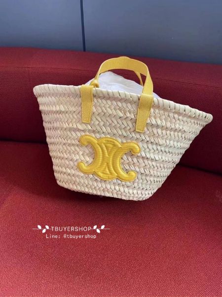 圖片 Celine 黃色蛇紋logo 菜籃子 可手提可肩背、特殊皮革壓紋巨有特