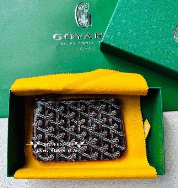 圖片 Goyard 棕色 mini pouch 一字零錢包 內裏有卡槽 千鈔可對折放 帶盒 送禮自用都合適
