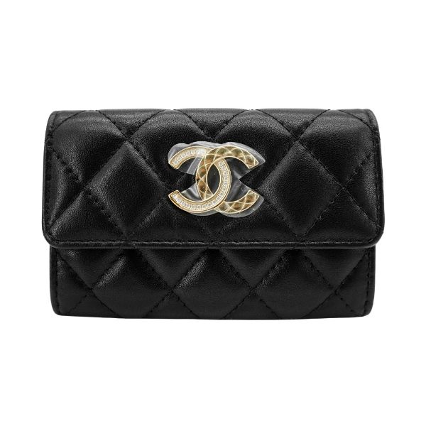 圖片 Chanel 羊皮淡金釦拼水鑽釦式零錢卡包(AP4342-黑)