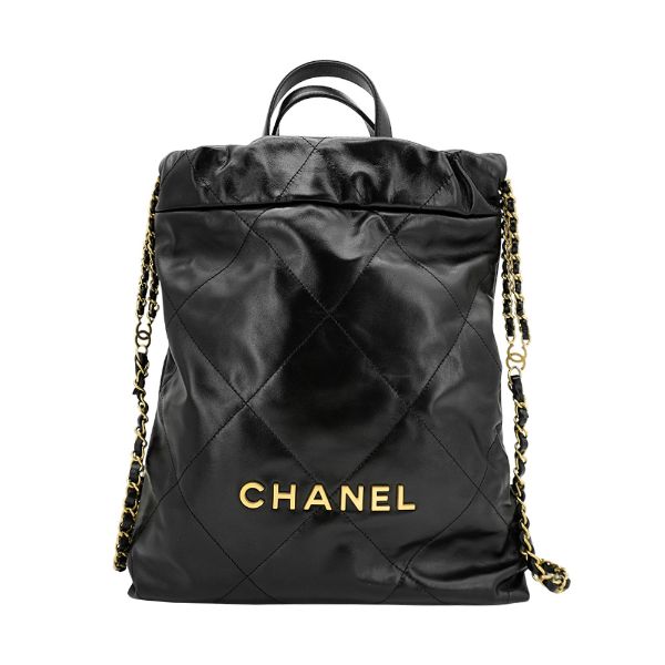 圖片 Chanel 22 菱格牛皮金鍊手提後背包(AS3859-黑)
