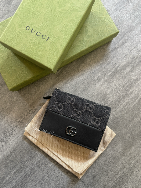 圖片 GUCCI GG Ophidia 拼接黑色牛仔布老花短夾