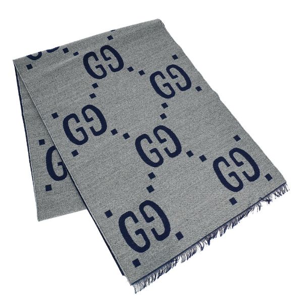 圖片 Gucci 羊毛大G logo圍巾(495592-灰/深藍)