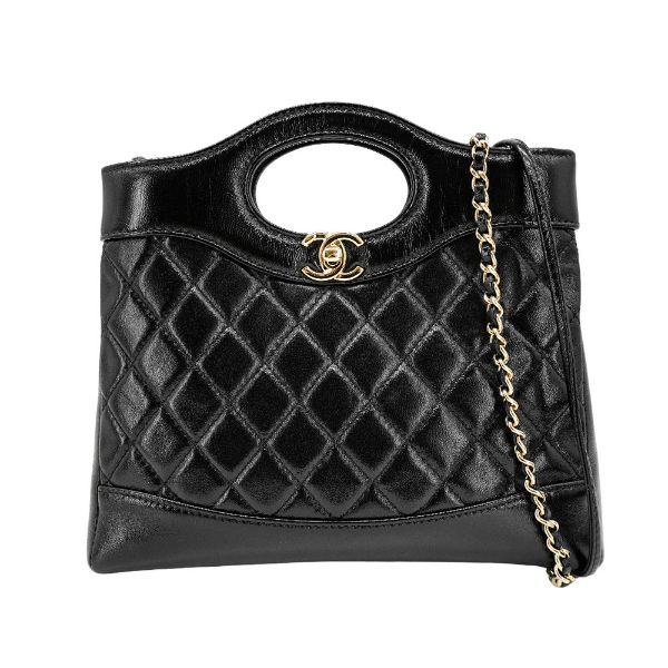圖片 Chanel 31 Bag 油蠟羊皮淡金雙鍊手提斜背包-mini(AS4133-黑)