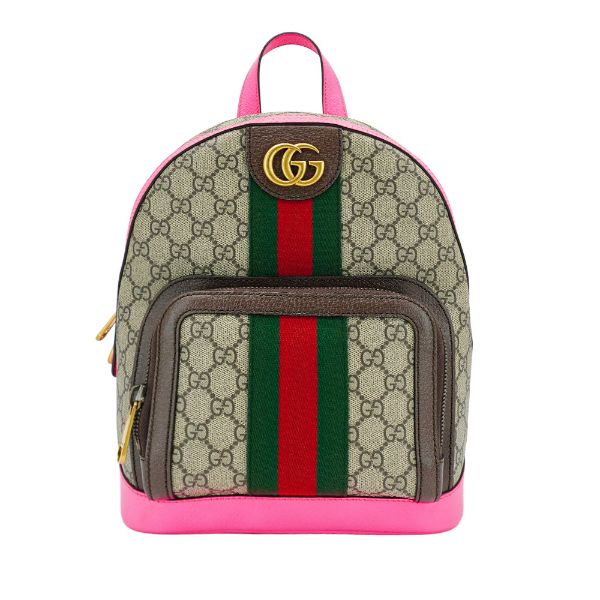 圖片 Gucci Ophidia 展示品 印花帆布牛皮飾邊手提後背包(547965-螢光粉)