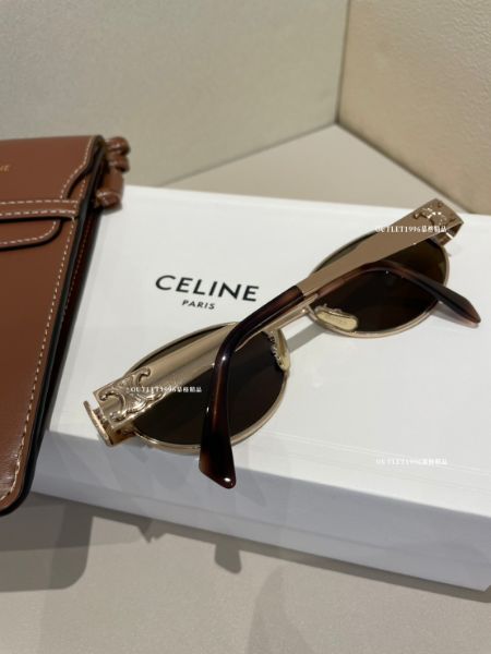 圖片 Celine 玫瑰金色橢圓墨鏡 配 焦糖色墨鏡包