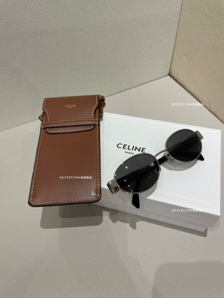 圖片 Celine 銀色橢圓墨鏡 配 焦糖色墨鏡包