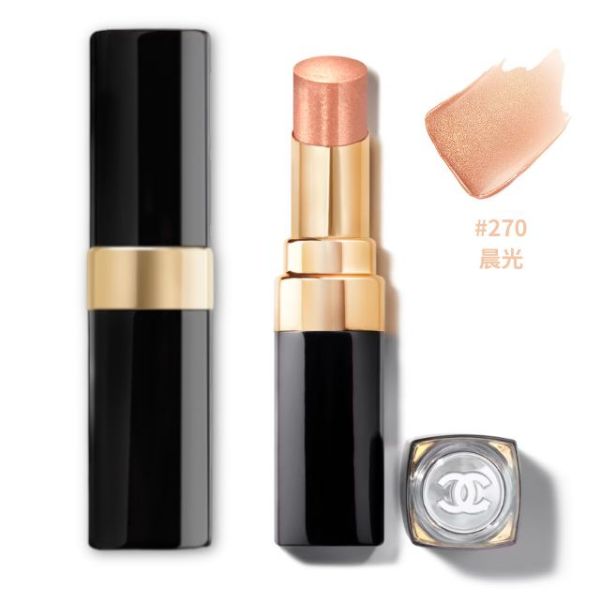 圖片 CHANEL 香奈兒彩妝 COCO晶亮水唇膏 3g 金管 #270晨光 PEACHY  - 蜜桃金/2025春季限量彩妝