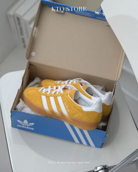 圖片 KTQ STORE 現貨 ADIDAS GAZELLE INDOOR 芒果黃 黃 焦糖底 麂皮 女鞋 HQ8716