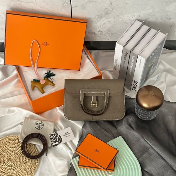 圖片 Hermes Halzan 25 Clemence 大象灰金釦