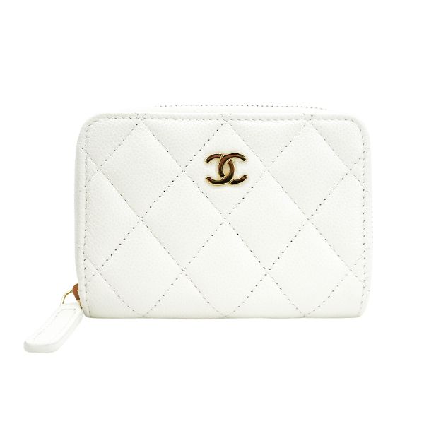圖片 Chanel Coco 淡金雙C粒紋牛皮拉鍊零錢包(AP0216-白)