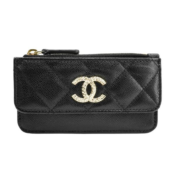 圖片 Chanel  金雙C粒紋牛皮釦式一字拉鍊卡包/零錢包(AP4314-黑)
