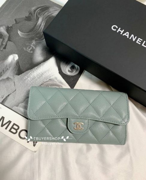 圖片 Chanel cf 天青色 淡金扣 信封中夾