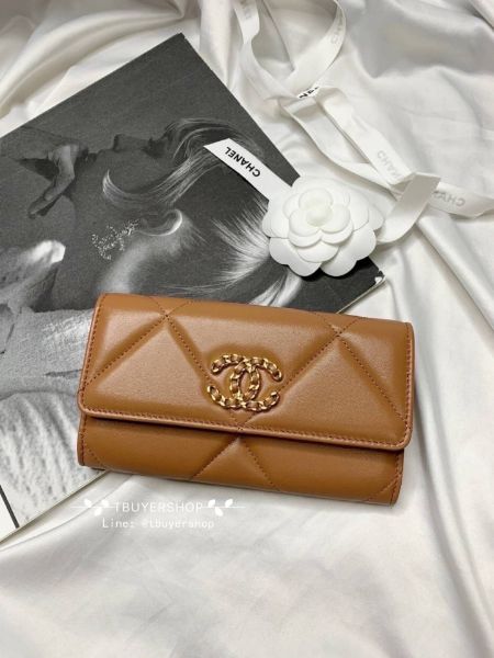 圖片 Chanel 焦糖色 19 中夾 羊皮 信封中夾