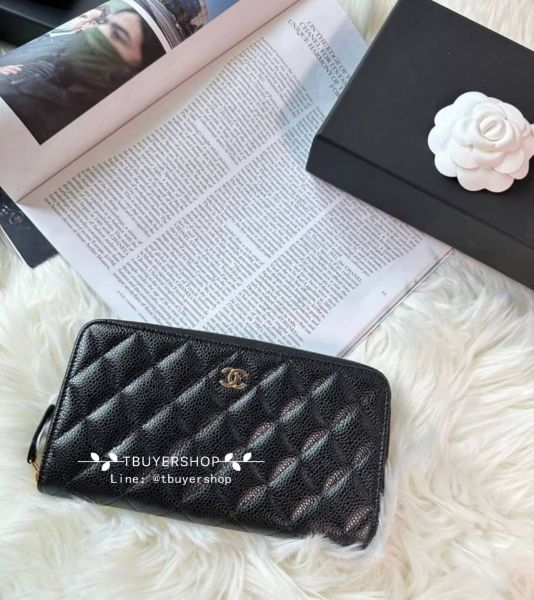 圖片 Chanel cf 黑金  荔枝皮 拉鏈長夾錢包