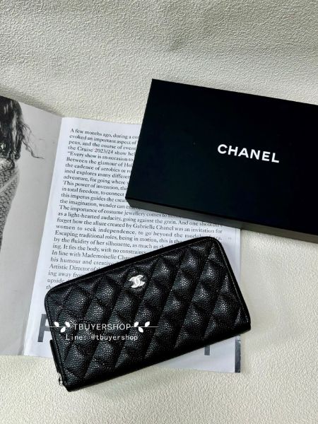 圖片 Chanel cf 黑銀 荔枝皮 拉鏈長夾錢包