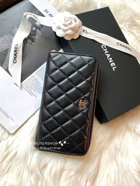 圖片 Chanel cf 黑金 羊皮 拉鏈長夾