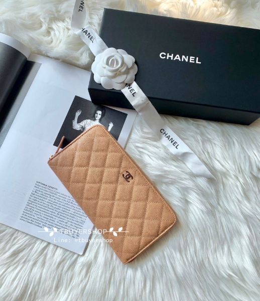 圖片 Chanel cf 奶茶色 金扣 荔枝皮 拉鏈長夾