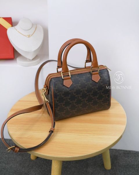 圖片 CELINE凱旋門印花小號波士頓包/棕色(預購)