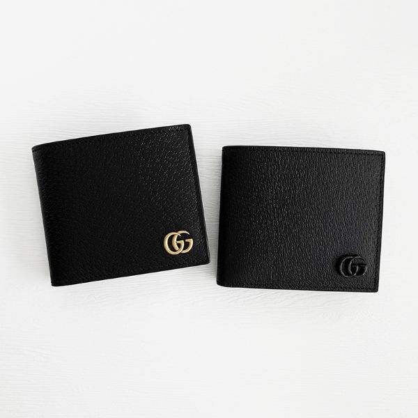 圖片 美國百分百【全新真品】Gucci 皮夾 短夾 皮革 專櫃精品 錢包 零錢袋 LOGO 金色/黑色 CJ17