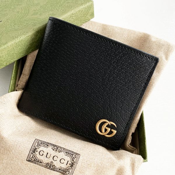 圖片 美國百分百【全新真品】Gucci 皮夾 短夾 皮革 專櫃精品 錢包 零錢袋 LOGO 金色 CJ17
