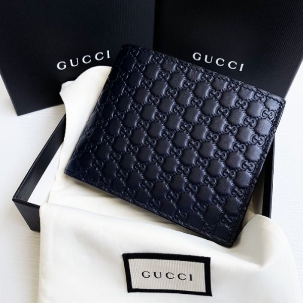 圖片 美國百分百【全新真品】Gucci 皮夾 經典滿版壓紋 logo 真皮 錢包 短夾 義大利製 專櫃精品 深藍 BK15