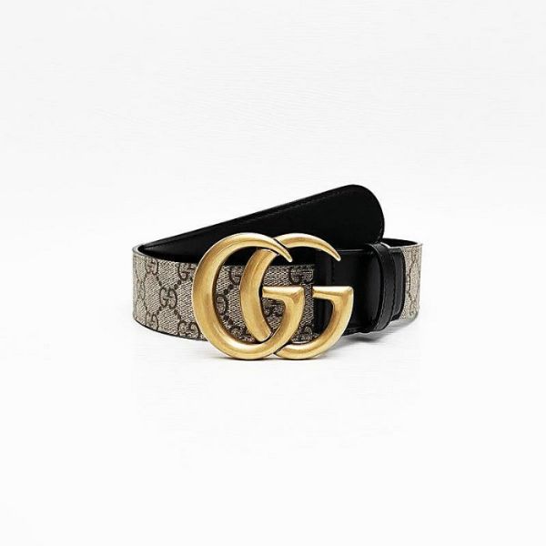 圖片 美國百分百【全新真品】Gucci 皮帶 寬身 雙面 復古 黃銅 歐洲精品 配件 logo印花 咖啡 CW62