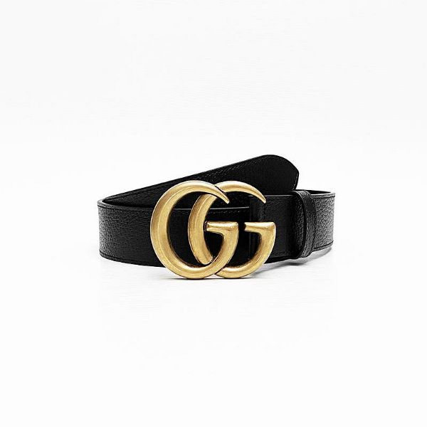 圖片 美國百分百【全新真品】Gucci 皮帶 Marmont 寬身 牛皮 復古 黃銅 歐洲精品 配件 logo 黑色 CU98