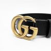圖片 美國百分百【全新真品】Gucci 皮帶 Marmont 寬身 牛皮 復古 黃銅 歐洲精品 配件 logo 黑色 CU98