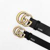 圖片 美國百分百【全新真品】Gucci 皮帶 Marmont 寬身 牛皮 復古 黃銅 歐洲精品 配件 logo 黑色 CU98