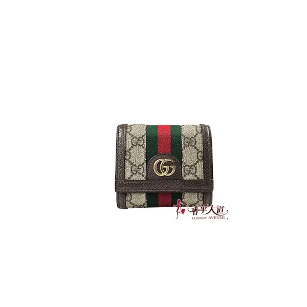 圖片 ＊奢華大道國際精品＊【G1754】GUCCI 咖啡色PVC 綠紅綠兩折釦式短夾 598662
