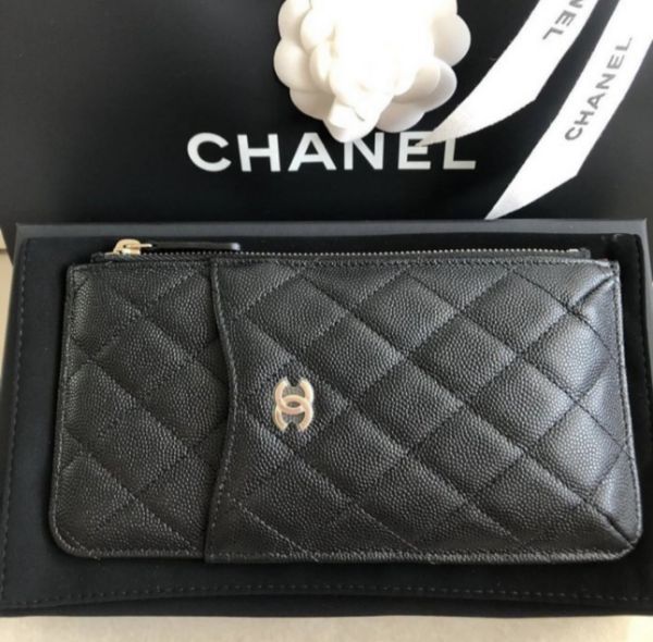 圖片 Chanel AP0225 O Miscellaneous 荔枝紋拉鍊卡片夾 黑金 