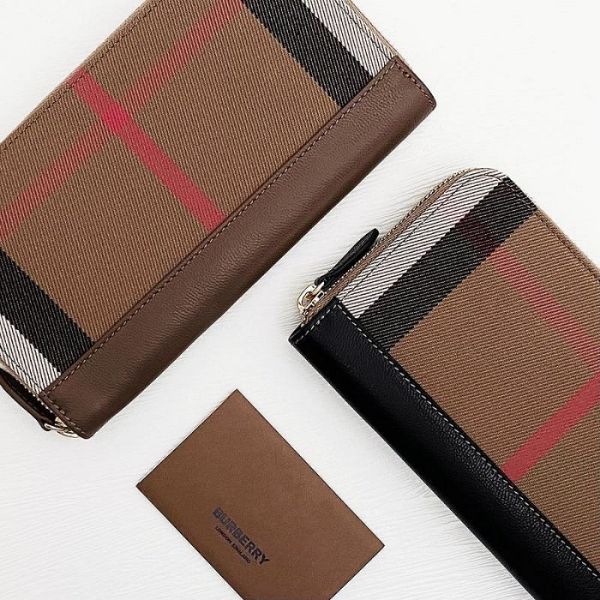 圖片 美國百分百【全新真品】Burberry 皮夾 長夾 歐洲精品 配件 錢包 logo 經典格紋 黑色/咖啡 CW78