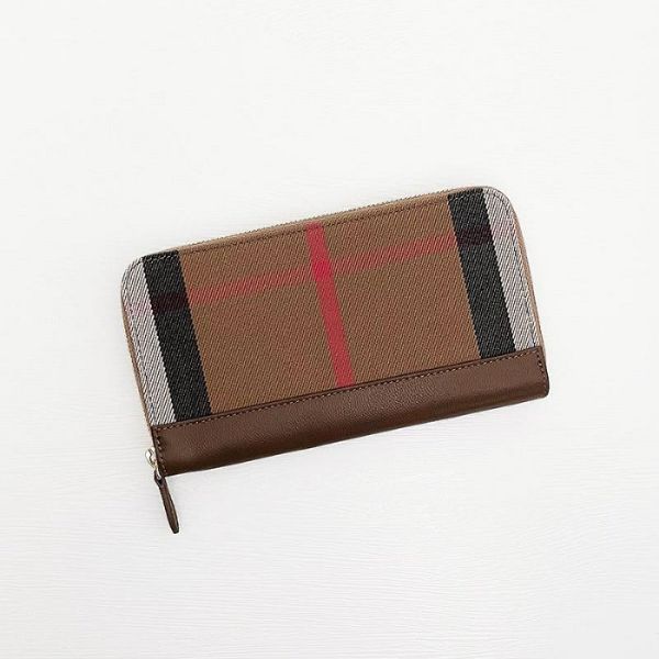 圖片 美國百分百【全新真品】Burberry 皮夾 長夾 歐洲精品 配件 錢包 logo 經典格紋 咖啡 CW78