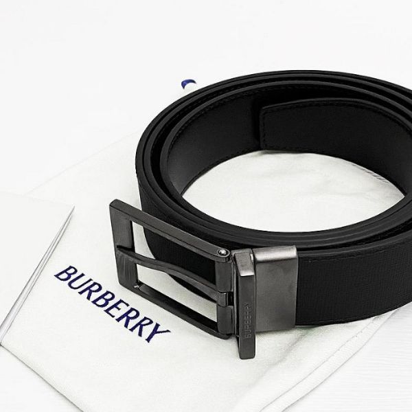 圖片 美國百分百【全新真品】Burberry 皮帶 配件 歐洲精品 配件 男款 雙面 腰帶 3.5mm 格紋 黑色 DA12