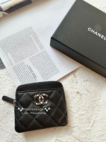 圖片 Chanel 23k 珍珠大雙c 黑金荔枝皮 豆腐錢包/卡包