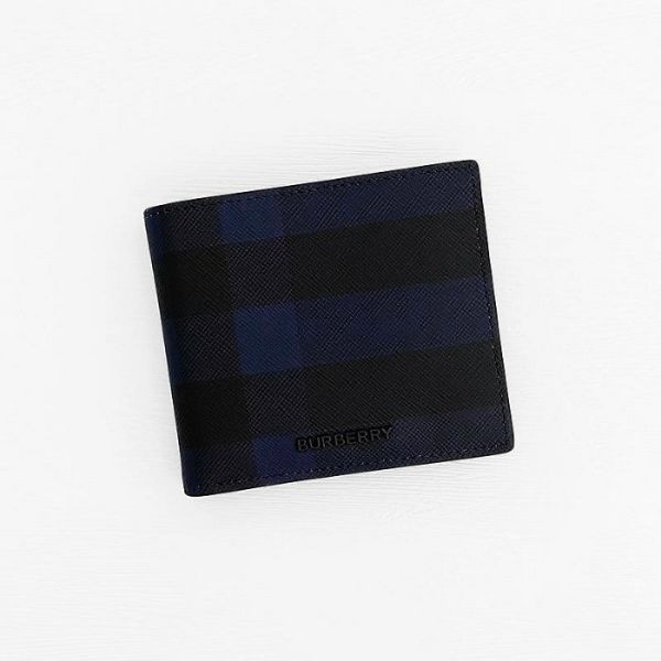 圖片 美國百分百【全新真品】Burberry 皮夾 短夾 歐洲精品 配件 錢包 logo 經典格紋 黑藍 DA75