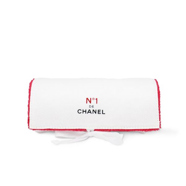 圖片 CHANEL 香奈兒美妝 1號紅色山茶花白色化妝包/圓桶收納包