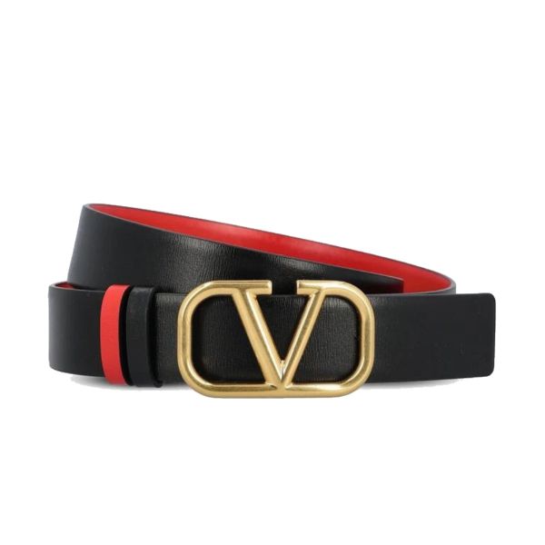 圖片 【VALENTINO】 GARAVANI 復古黄銅 V LOGO搭扣 光滑小牛皮 皮帶 可兩面穿戴 黑色/紅色 - ZW2T0T15ZFR 0SM