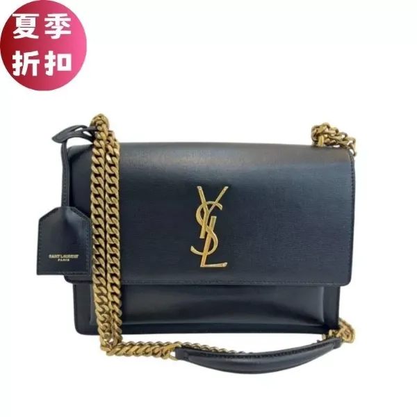 圖片 Saint Laurent 442906 YSL 中款 Sunset 翻蓋金鍊包 黑色
