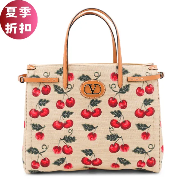 圖片 Valentino 中款拉菲草編織櫻桃包 付長肩帶