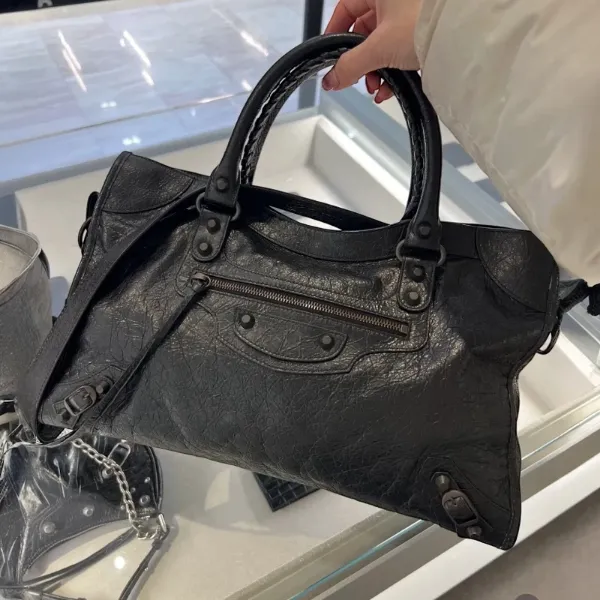 圖片 Balenciaga 823058 Le City 小羊皮中款機車包 火山岩灰色