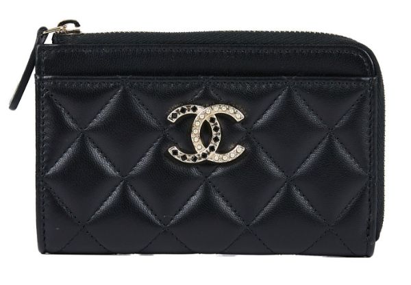 圖片 CHANEL 25 香奈兒 CHANEL 荔枝皮 拉鍊 卡包 零錢包 AP4040 黑金羊拉鍊一字卡包