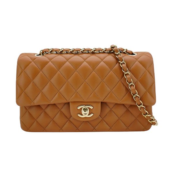 圖片 Chanel Coco 雙C菱格羊皮金鍊翻蓋斜背包-25cm(A01112-焦糖棕)